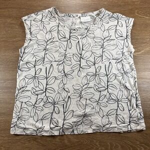 Cynthia Rowley Women's XL Linen Sleeveless Leaf Print Button Back Top Beach Vibe